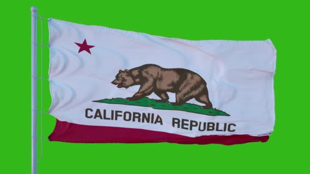 Σημαία της Καλιφόρνια κυματίζει στον άνεμο σε πράσινο φόντο οθόνη — Αρχείο Βίντεο