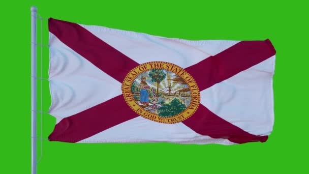 Státní vlajka Floridy vlnící se ve větru na pozadí zelené obrazovky — Stock video