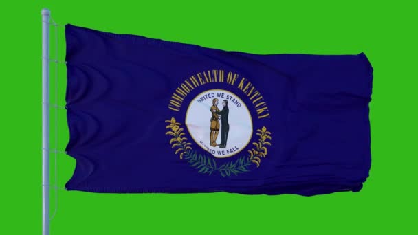 State flagga Kentucky vinka i vinden mot grön skärm bakgrund — Stockvideo