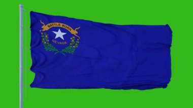 Nevada eyaleti bayrağı yeşil ekran arka planına karşı rüzgarda dalgalanıyor