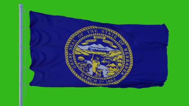 Bandera del Estado de Nebraska ondeando en el viento contra el fondo de pantalla verde — Vídeos de Stock