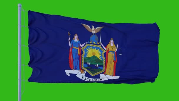 Bandera del estado de Nueva York ondeando en el viento contra el fondo de pantalla verde — Vídeos de Stock