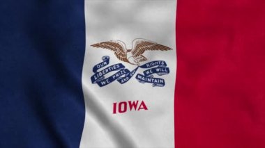 Iowa eyalet bayrağı rüzgarda sallanıyor. Son derece detaylı kumaş dokusuna sahip kusursuz döngü.