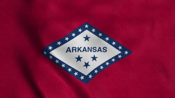 Bandeira estadual do Arkansas acenando ao vento. loop sem costura com textura de tecido altamente detalhado — Vídeo de Stock