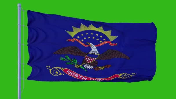 Bendera negara bagian North Dakota melambaikan tangan di angin dengan latar belakang layar hijau — Stok Video