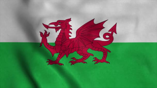 Bandera de Gales ondeando en el viento. Lazo sin costura con textura de tela muy detallada — Vídeos de Stock