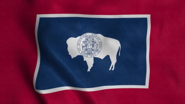 De vlag van Wyoming wappert in de wind. Naadloze lus met zeer gedetailleerde stofstructuur — Stockvideo