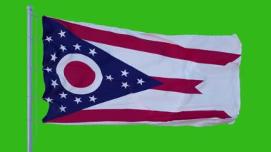 Ohio eyaleti bayrağı yeşil ekran arka planına karşı rüzgarda dalgalanıyor