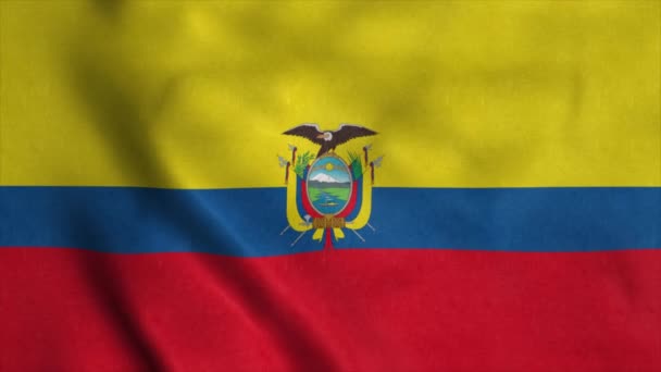 Ecuador flagga vinkar i vinden. Sömlös ögla med mycket detaljerad textur — Stockvideo