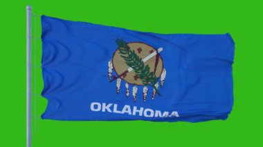 Oklahoma eyalet bayrağı yeşil ekran arka planına karşı rüzgarda sallanıyor