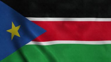Güney Sudan bayrağı rüzgarda dalgalanıyor. Son derece detaylı kumaş dokusuna sahip kusursuz döngü.