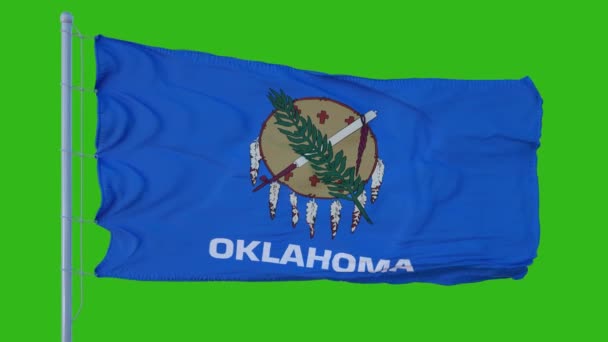 Bandeira do estado de Oklahoma acenando ao vento contra fundo tela verde — Vídeo de Stock