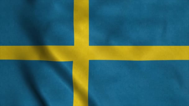 Шведский флаг, размахивающий ветром. Бесшовная петля с высокой детализацией текстуры ткани — стоковое видео