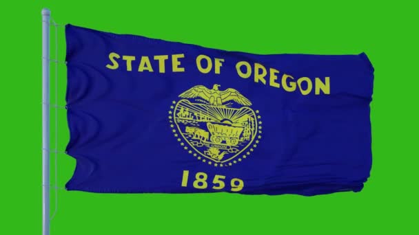 State flagga Oregon vinka i vinden mot grön skärm bakgrund — Stockvideo