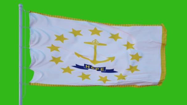 Státní vlajka Rhode Island vlnící se ve větru na pozadí zelené obrazovky — Stock video
