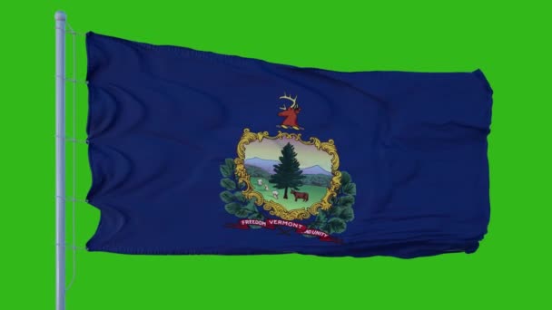 Bandera del estado de Vermont ondeando en el viento contra fondo de pantalla verde — Vídeo de stock