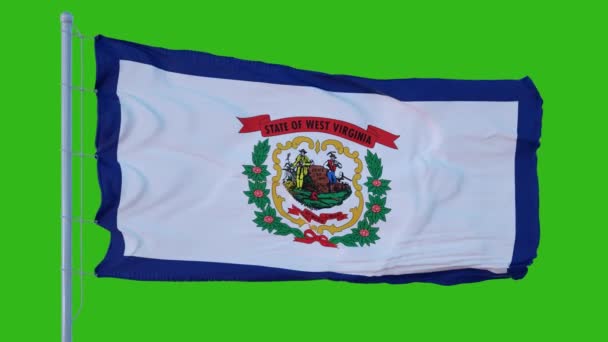 Bandera del estado de West Virginia ondeando en el viento contra el fondo de pantalla verde — Vídeos de Stock