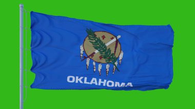 Oklahoma eyalet bayrağı yeşil ekran arka planına karşı rüzgarda dalgalanıyor. 3d illüstrasyon