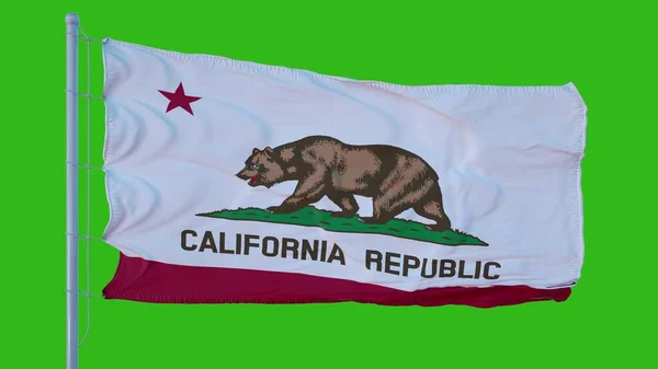 Staat vlag van Californië zwaaien in de wind tegen groene achtergrond scherm. 3d illustratie — Stockfoto