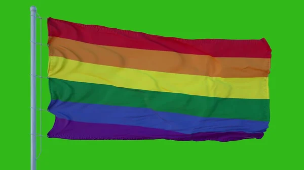 Drapeau LGBT agitant le vent. Fond d'écran vert. Illustration 3d — Photo