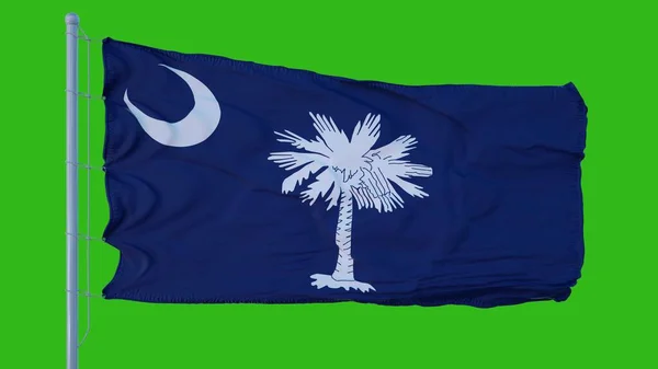 Die Flagge des Bundesstaates South Carolina weht im Wind vor grünem Hintergrund. 3D-Illustration — Stockfoto