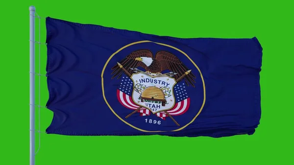 Bandeira do estado de Utah acenando no vento contra fundo tela verde. ilustração 3d — Fotografia de Stock