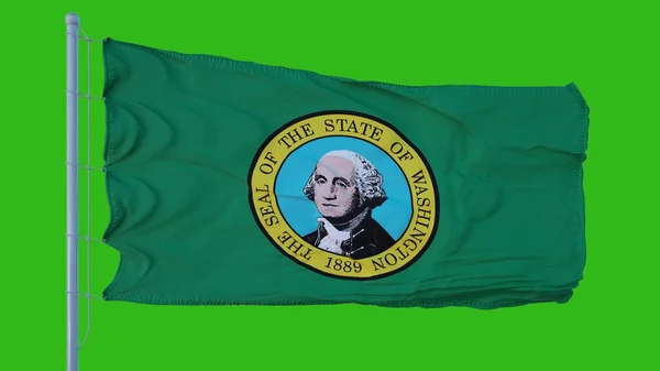 State flagga Washington vinka i vinden mot grön skärm bakgrund. 3D-illustration — Stockfoto