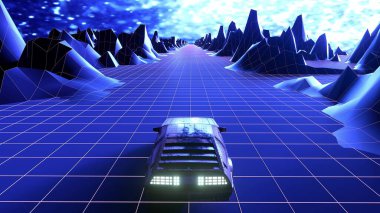 Retro Sentetik Gece Arabası. 3d oluşturma