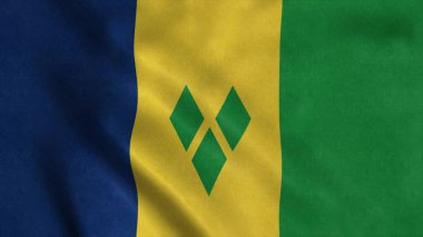 Saint Vincent ve Grenadines bayrağı rüzgarda dalgalanıyor. 3d illüstrasyon