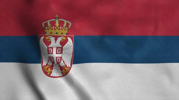 Flaga Serbii powiewa na wietrze. Ilustracja 3D — Zdjęcie stockowe