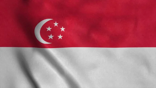 Bandeira de Singapura acenando ao vento. ilustração 3d — Fotografia de Stock