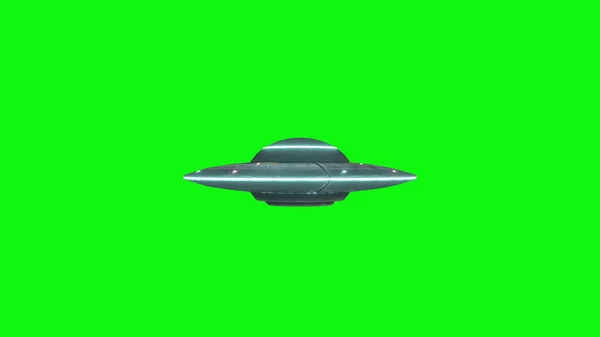 Alien flying saucer isolated on green screen background. 3d rendering