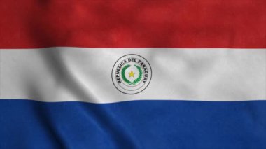 Paraguay bayrağı rüzgarda dalgalanıyor. Ulusal Paraguay Cumhuriyeti bayrağı. 4K