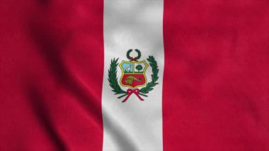 Peru 'nun ulusal bayrağı rüzgarda dalgalanıyor. 4K