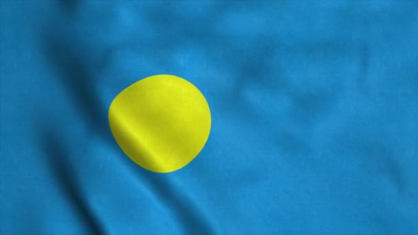 Palau National Flag - 4K sömlös loop animation av Palauan flaggan. Mycket detaljerad realistisk 3D-återgivning — Stockvideo