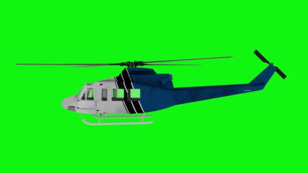 Реалистичная анимация полета вертолета. Вид сбоку. Зеленый экран 4k — стоковое видео