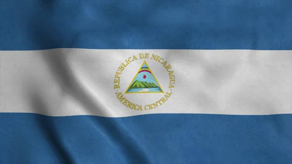 Флаг Никарагуа размахивает на ветру. Государственный флаг Республики Никарагуа. 3d-рендеринг — стоковое фото