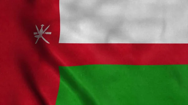 Omán nemzeti zászlaja lobogott a szélben. 3D-s renderelés — Stock Fotó