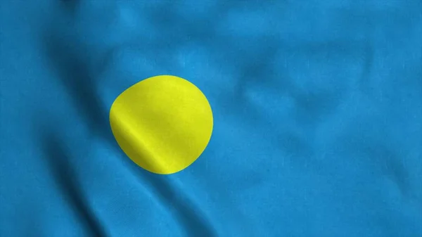 Palau Εθνική σημαία κυματίζει στον άνεμο με υψηλής ποιότητας υφή. 3d απόδοση — Φωτογραφία Αρχείου