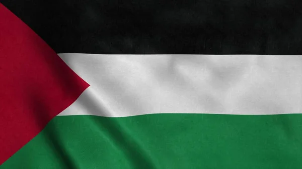 Palesztin zászló lengett a szélben, kiváló minőségű textúrával. 3D-s renderelés — Stock Fotó
