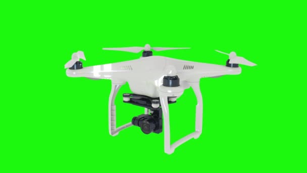 Realistinen animaatio Quadcopter Drone, jossa on kamera vihreällä näytöllä. 4K — kuvapankkivideo