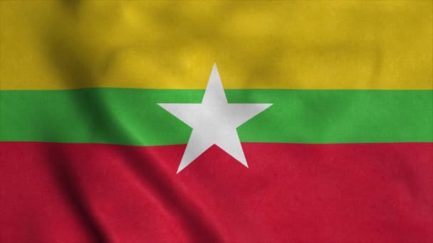 Myanmar vlag wappert in de wind. Nationale vlag van Myanmar. Teken van Myanmar naadloze lus animatie. 4K — Stockvideo