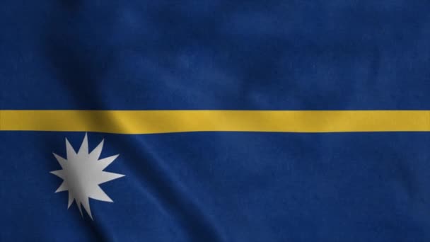 Nauru bayrağı rüzgarda dalgalanıyor. Ulusal Nauru bayrağı. Nauru 'nun kusursuz döngü animasyonunun işareti. 4K — Stok video