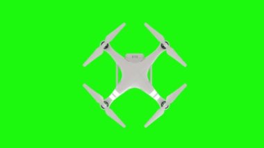 Yeşil ekranda kamera olan gerçekçi bir animasyon dronu. Üst görünüm
