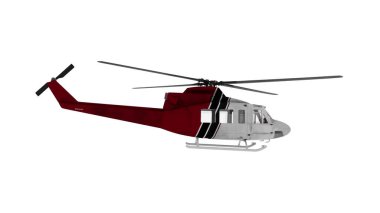 Beyaz arka planda helikopter uçuşu. Yan görüş. 3d oluşturma