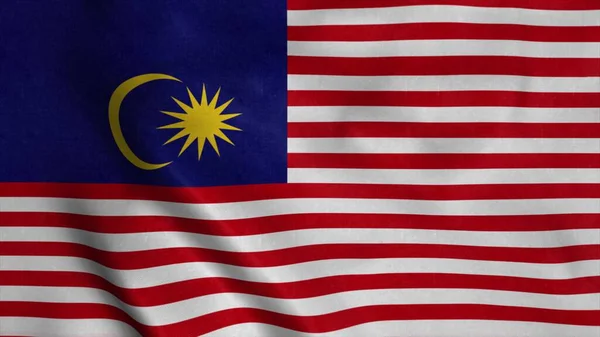 A bandeira nacional da Malásia está voando ao vento. Renderização 3d — Fotografia de Stock