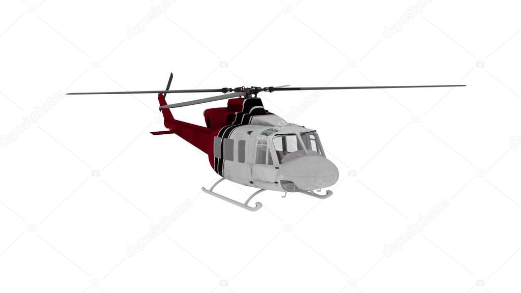 Helicopter flight on white background. 3d rendering