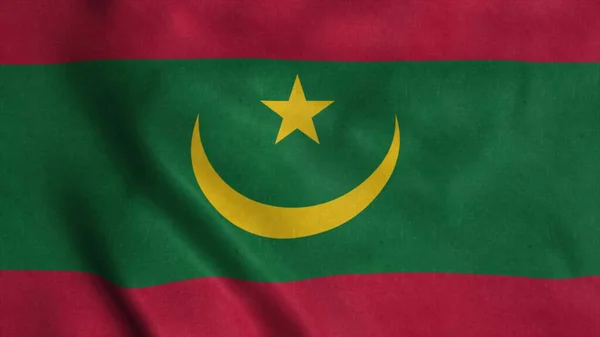 A bandeira nacional da Mauritânia está voando ao vento. Renderização 3d — Fotografia de Stock