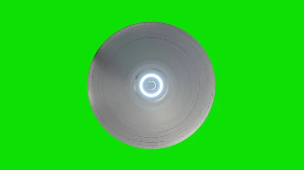 緑色の画面に隔離された空飛ぶ円盤。UFO 。最上階だ。3Dレンダリング — ストック写真