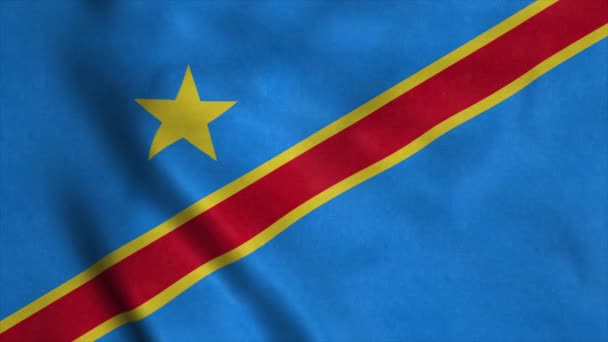 Bandeira do Congo acenando ao vento. Bandeira nacional República Democrática do Congo — Vídeo de Stock